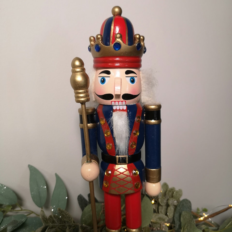 image 1 of 30cm Wooden Christmas Nutcracker Soldier Decoration with Blue Body