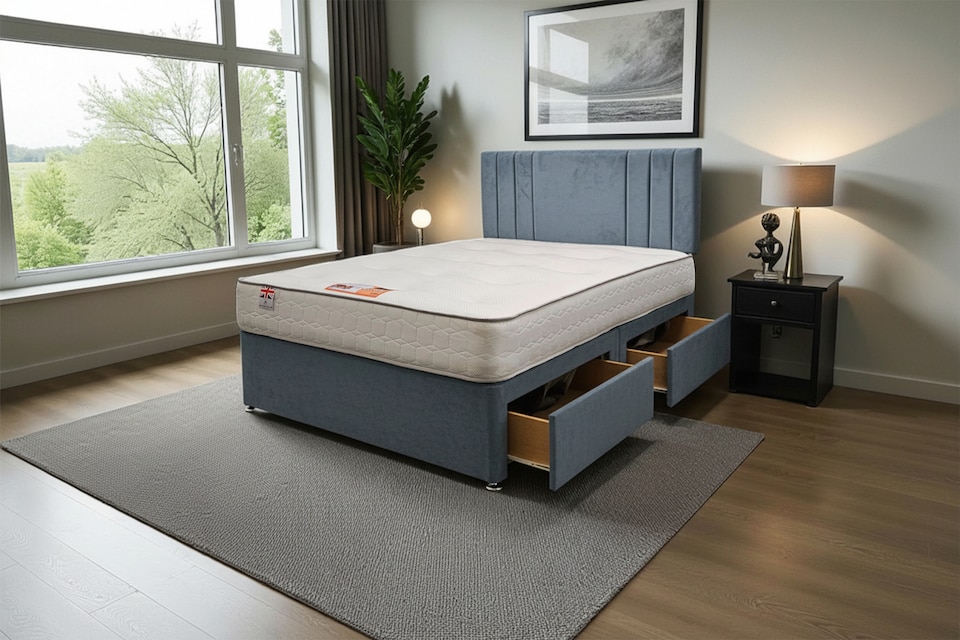 image 1 of Sarah Plush Bed Set With Mattress, 2 Drawers Same Side & 24"Headboard