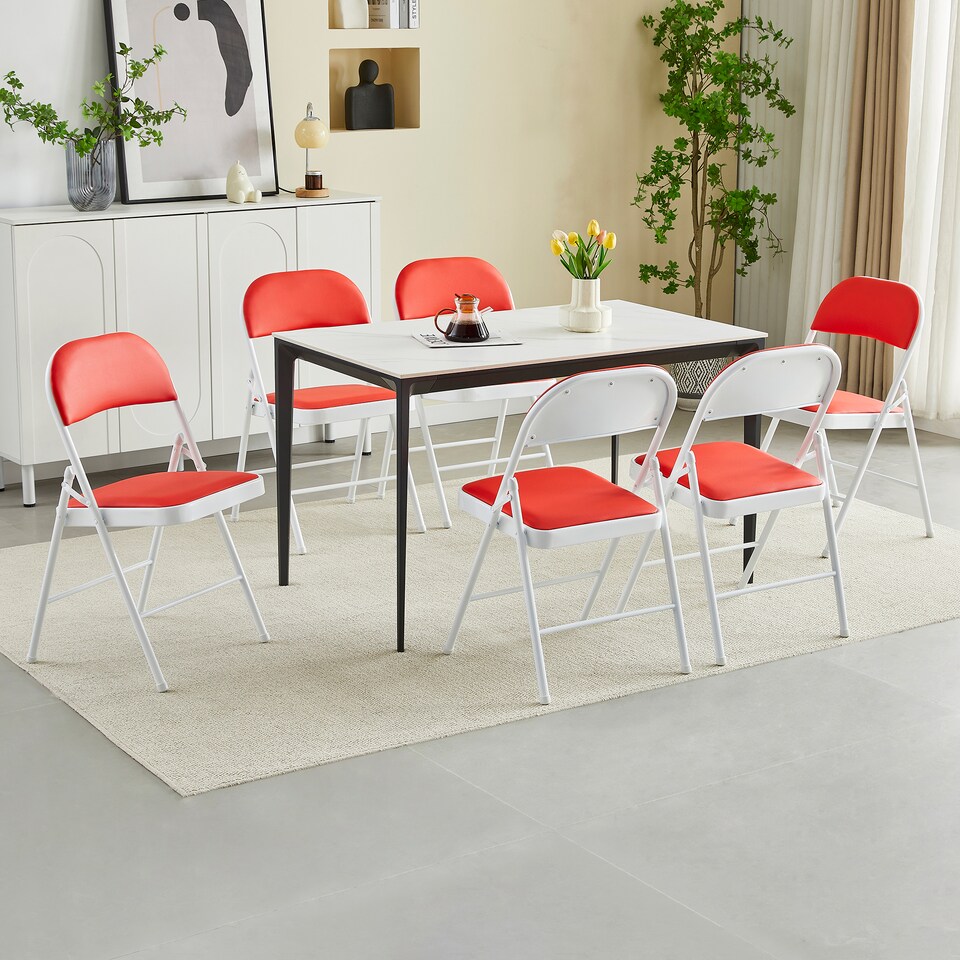 image 1 of Set of 6 Folding Dining Chairs with Metal Frame and Padded Seats
