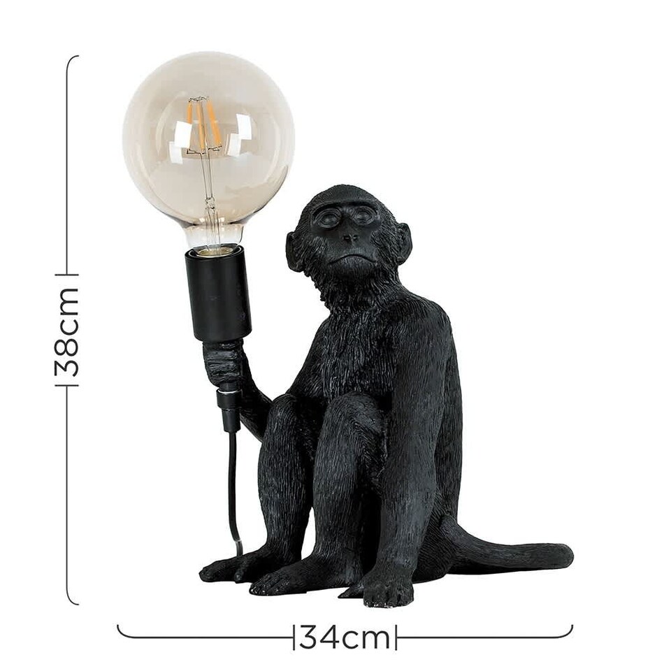 image 1 of ValueLights George Monkey Gloss Black Table Lamp & Bulb | Black