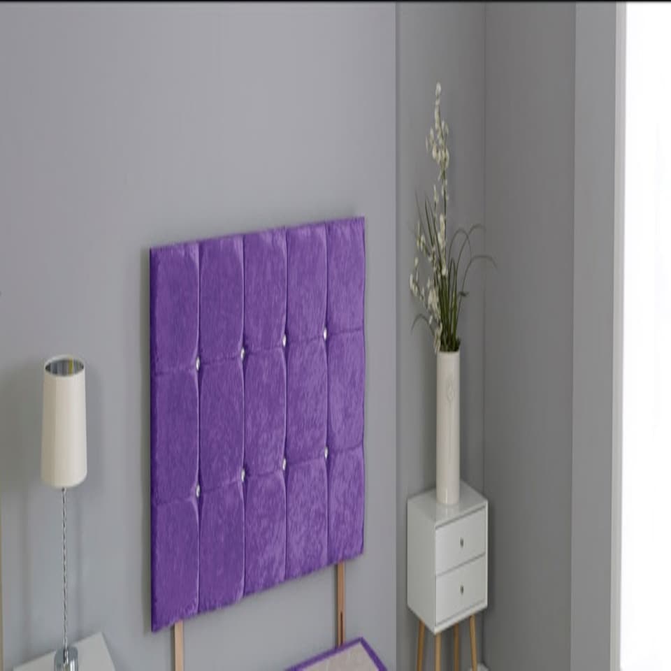 Crushed Velvet Purple Cube Headboard | Purple | 5FT King 26"inch Headboard