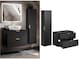 image 2 of Bathroom Cabinets Furniture Set Wall Hung 800mm Vanity Unit with Countertop and Tall Storage Cabinet Black Ribbed Fluted Adel