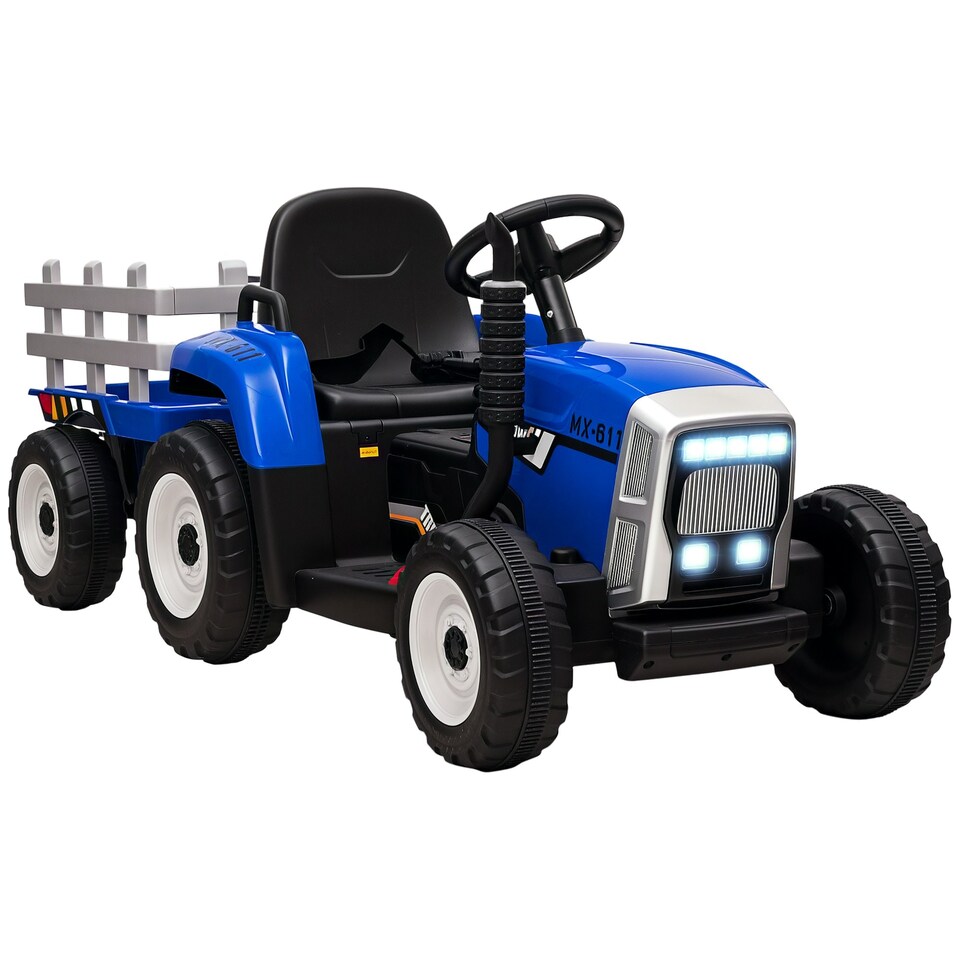 image 1 of HOMCOM Ride On Tractor with Detachable Trailer, Remote Control, Music, Blue