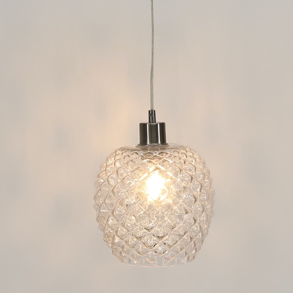 image 1 of Set of 2 Baine - Clear Textured Glass with Satin Nickel Pendant Fittings | Clear | Clear | 2