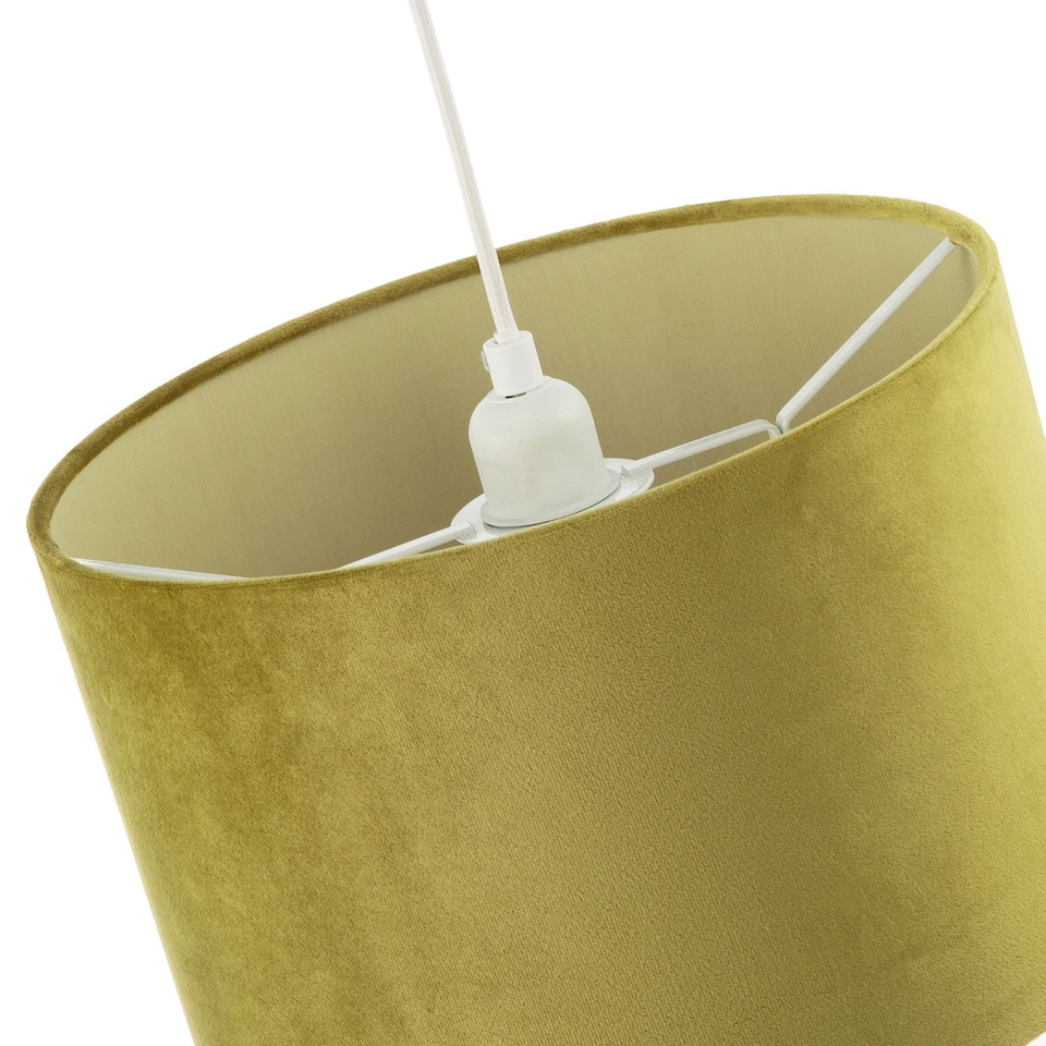 image 1 of Soft Velvet Olive Green Fabric Round Lamp Shade for Table or Pendant | Green | Olive Green | 1