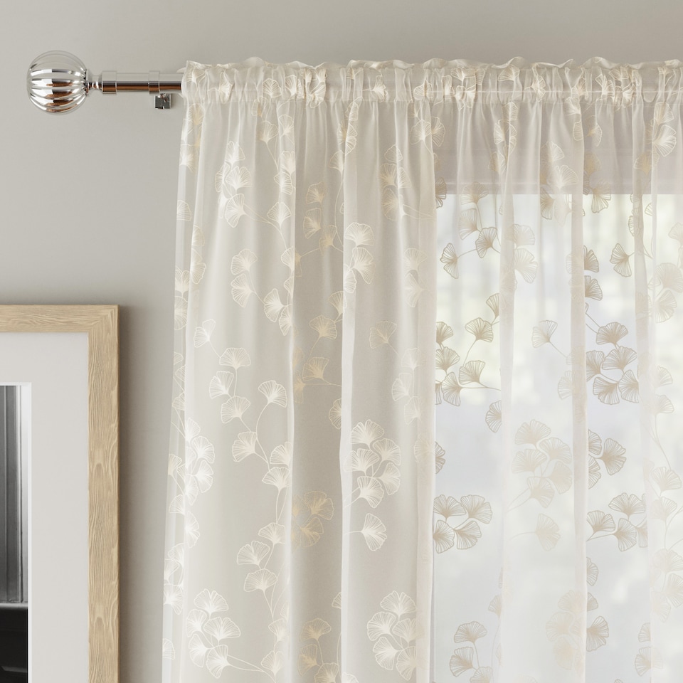 image 1 of Delila Cream Leaf Print Voile Panel - Pair 140 x 137cm (55x54")