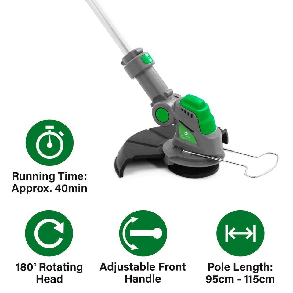 image 1 of Gracious Gardens 18V Cordless Strimmer,10 Blades, 1 Battery & 1 Charger | Green | Green | 1