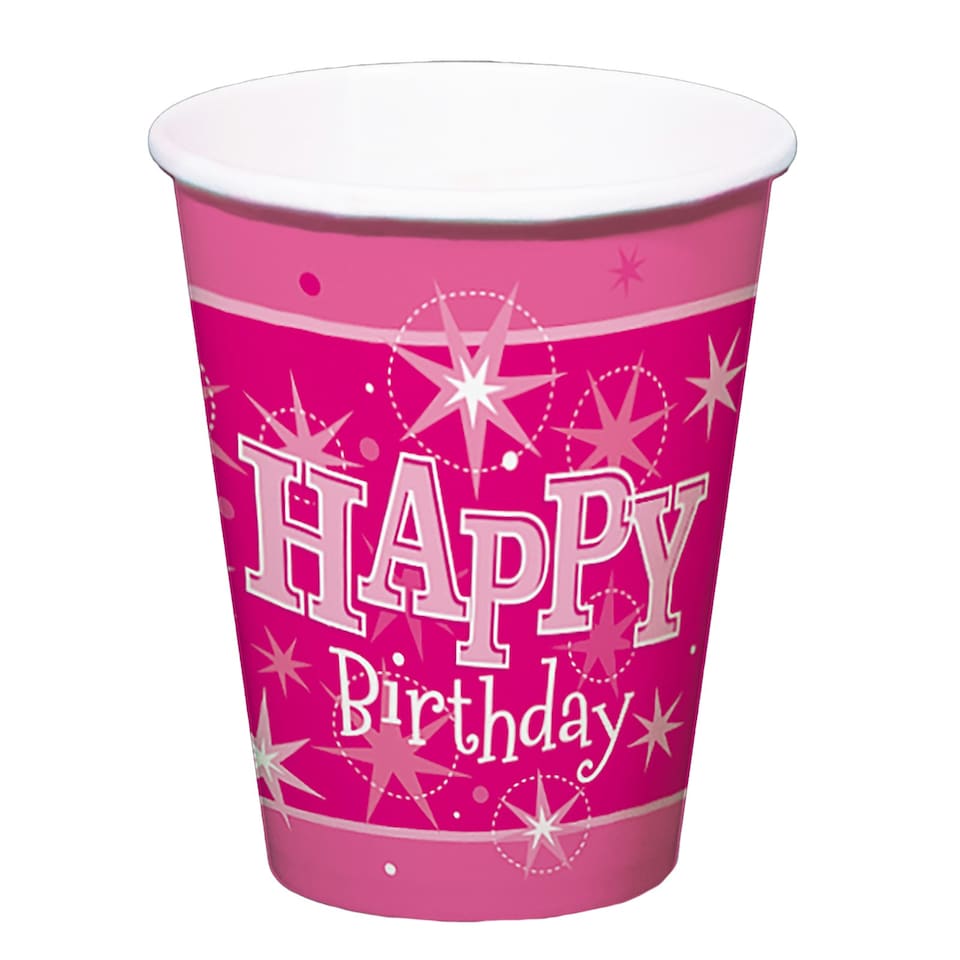 image 1 of Qualatex Happy Birthday Party Cup (Pack of 8) - Pink - One Size