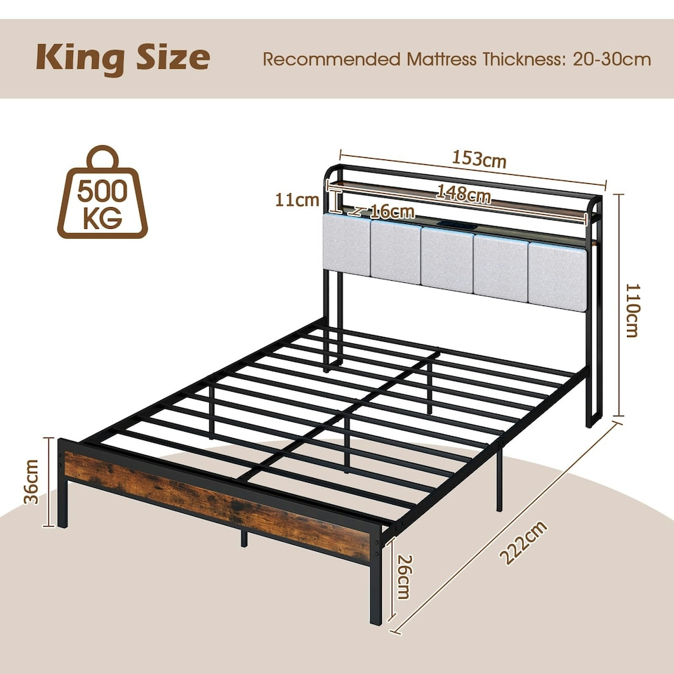 image 1 of COSTWAY King Size Bed Frame w/Charging Station