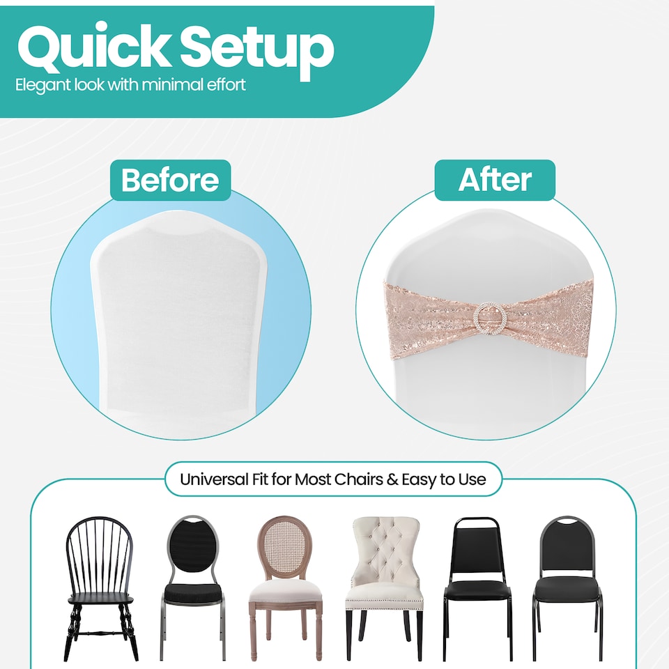 image 1 of Sequin Chair Sashes Stretch Spandex Chair Bands with Silver Buckle - 10pcs