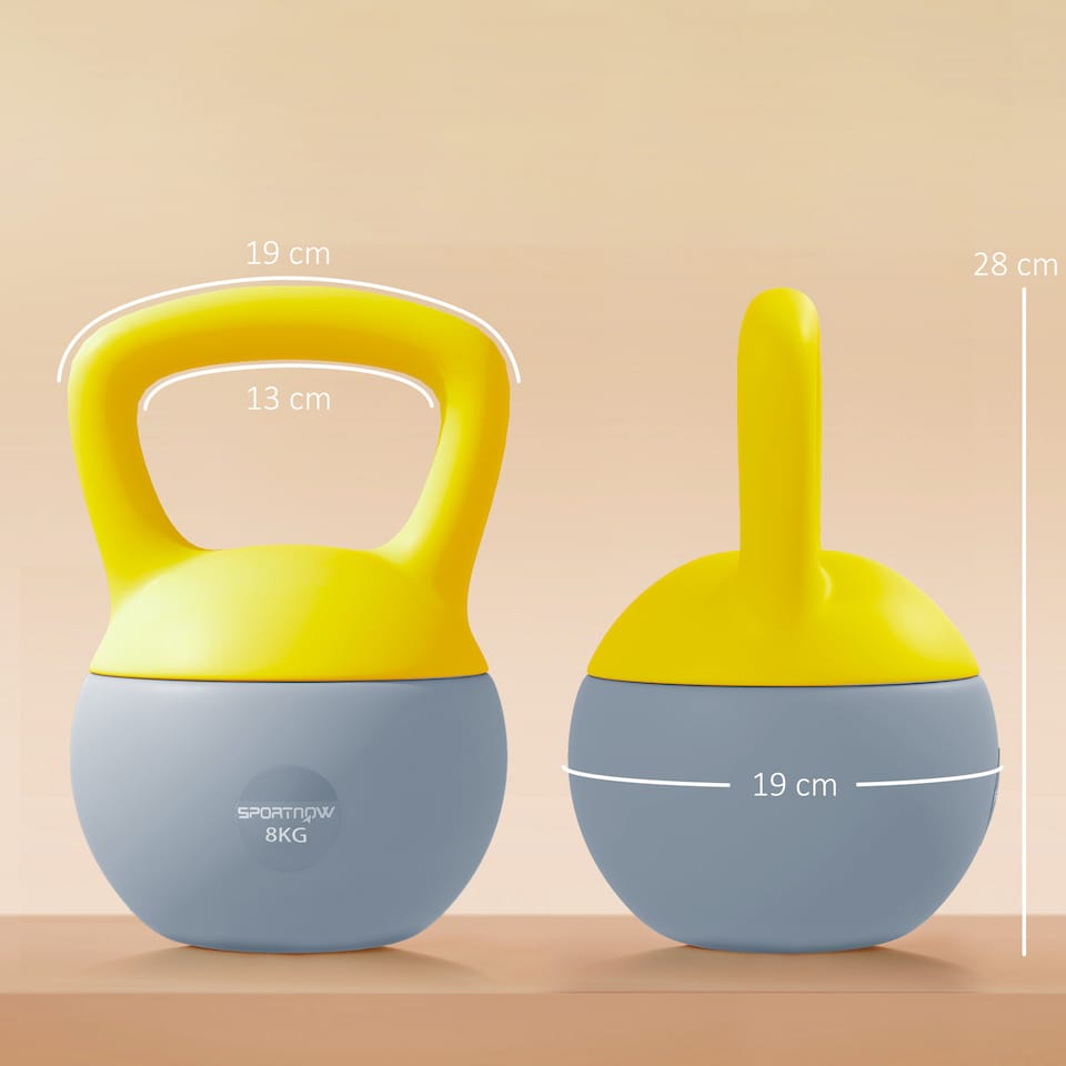 image 1 of SPORTNOW Soft Kettlebell, 4/6/8/10/12kg Kettle Bell with Non-Slip Handle for Home Gym Weight Lifting and Strength Training, Yellow and Grey | Yellow | 8