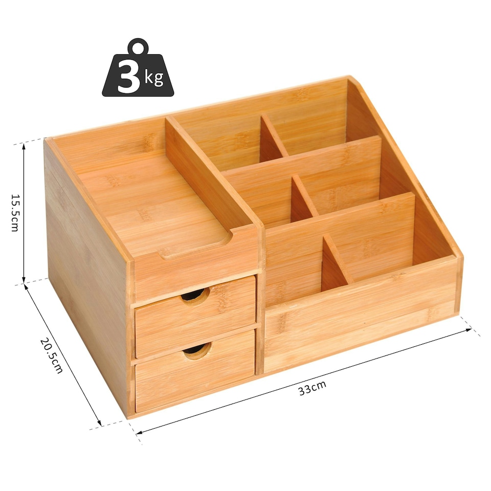 image 1 of HOMCOM Organiser Holder Multi-Function Storage Caddy Drawers Natural Bamboo