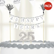 Amscan 25th Anniversary Candle & Cake Topper (Pack of 3) - Silver - One Size