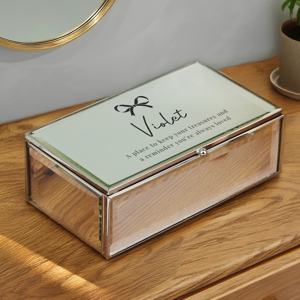 image 1 of Personalised Bow Mirrored Jewellery Box