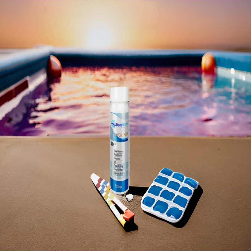 image 1 of Deep Blue Pro - 4-Way Chlorine/Bromine Test Strips 50 Strips Chlorine Bromine PH TA
