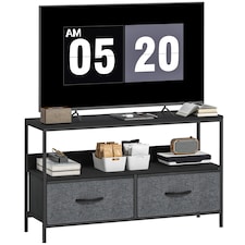 HOMCOM TV Stand Cabinet up to 47-inch, TV Unit with 2 Foldable Linen Drawers, Open Shelf for Living Room, Bedroom, Entertainment Room, Black | Black | 1