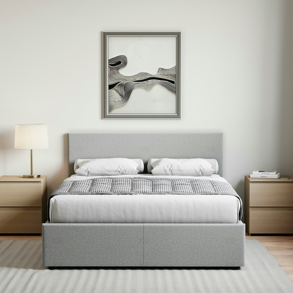 image 1 of Vida Designs Veronica 4ft6 Double Ottoman Bed Storage Fabric Upholstered, Light Grey Linen, 135 x 190cm