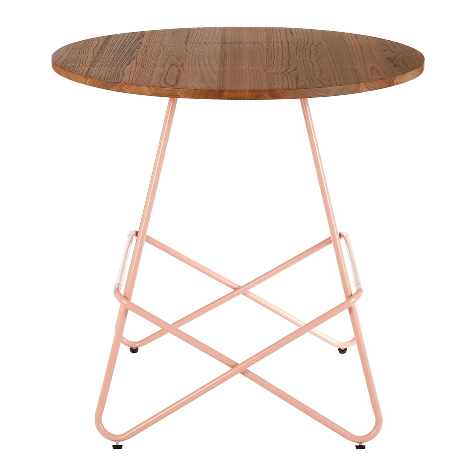 image 1 of Interiors by Premier Pink Metal and Elm Wood Round Table, Versatile Coffee Table for Home and Office, Round Outdoor Dining Table