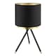 image 1 of Black Tripod Table Lamp with Gold Metal Ring and Cotton Drum Shade