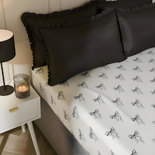 OHS Bows Print Microfibre Easy Care 25cm Deep Fitted Bed Sheet | White | Monochrome | King