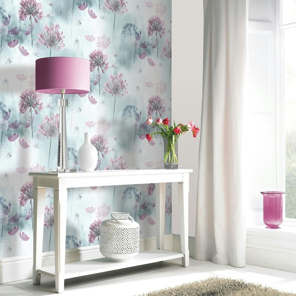 image 1 of Arthouse Spring Meadow Wallpaper - Duck Egg/Multicoloured - 10m x 53cm