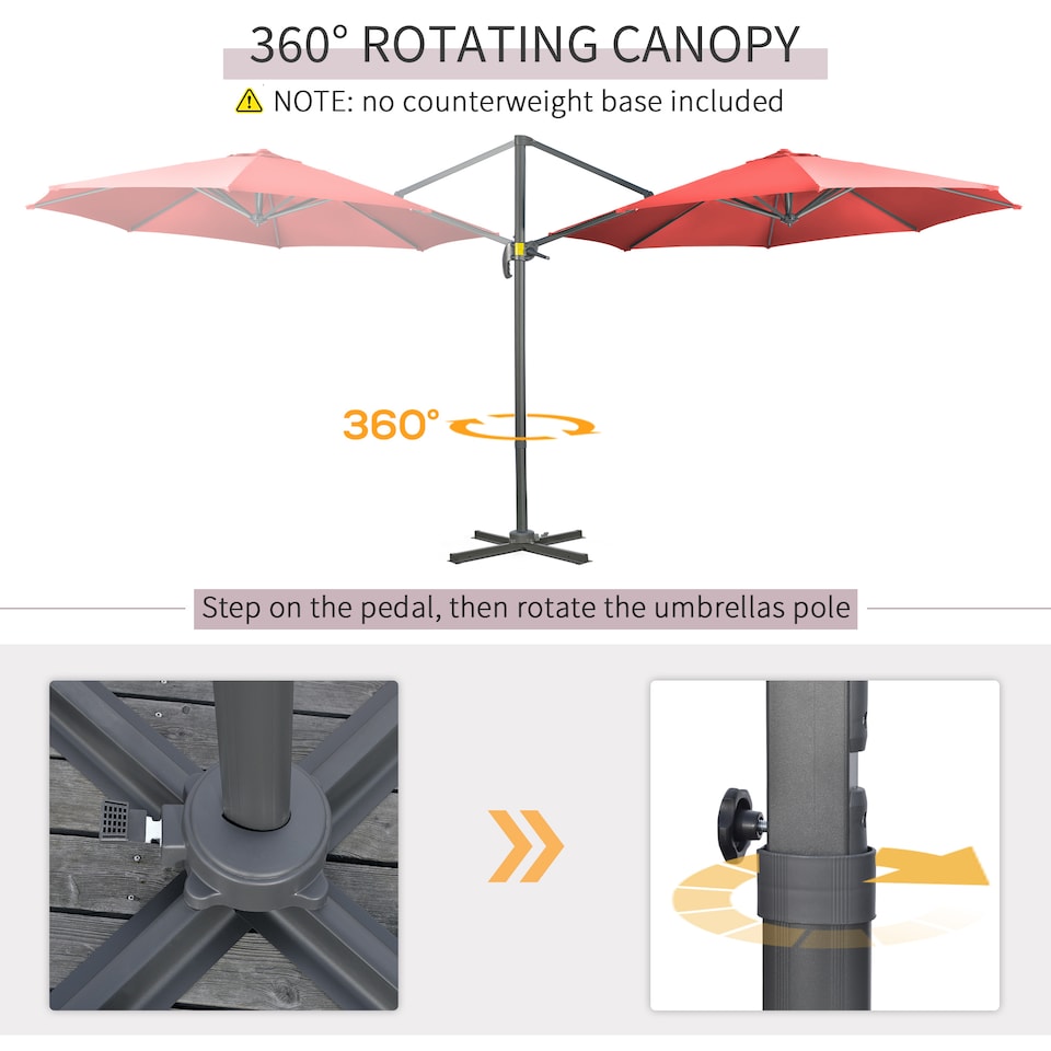 image 1 of Outsunny 3 x 3m Cantilever Parasol with Cross Base, Garden Umbrella with 360 Rotation, Crank Handle and Tilt for Outdoor, Patio, Wine Red