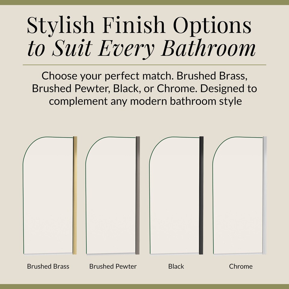 image 1 of Brushed Brass Reversible Hinged 6mm Bath Shower Screen 1430x790mm | Copper | Brushed Brass | 1