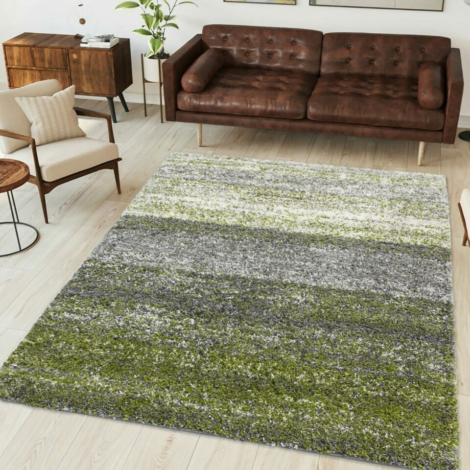 image 1 of KUKOON Dark Green Striped Mottled Shaggy Area Rug 200cm x 290cm