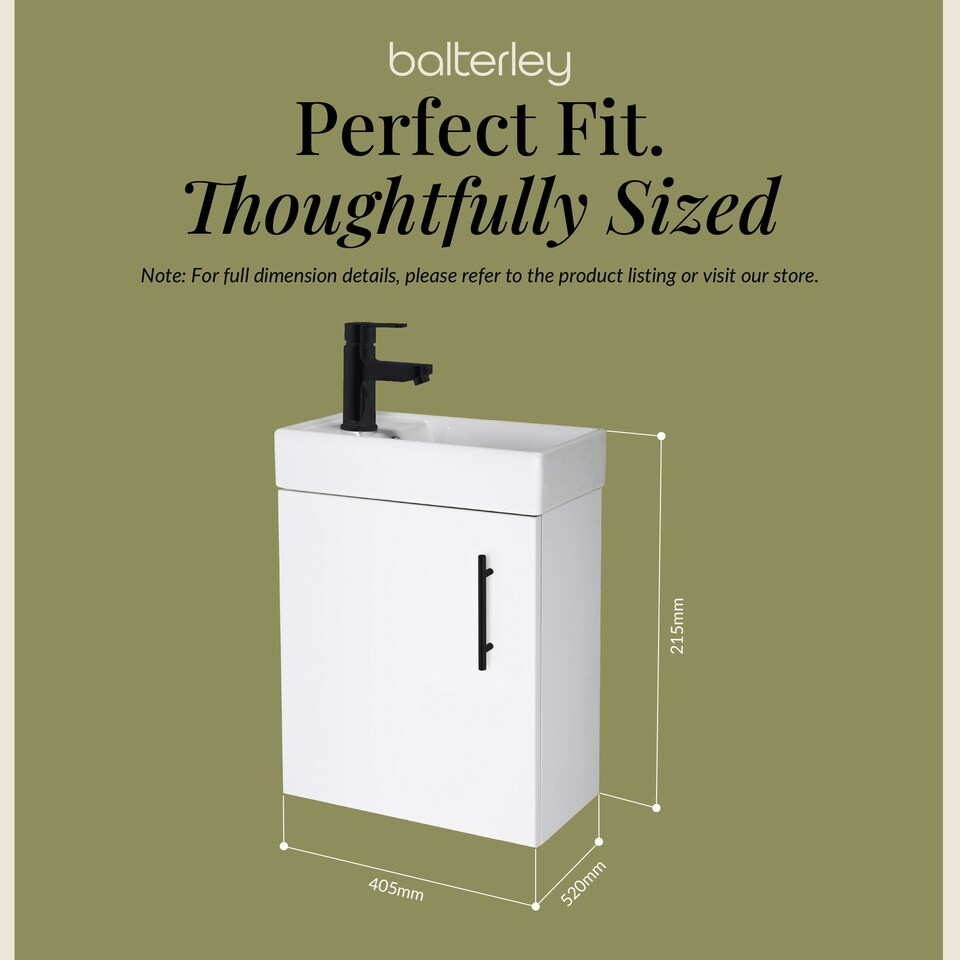 image 1 of Balterley Floor Standing Vanity Basin 400mm Gloss White & Matt Black Handle
