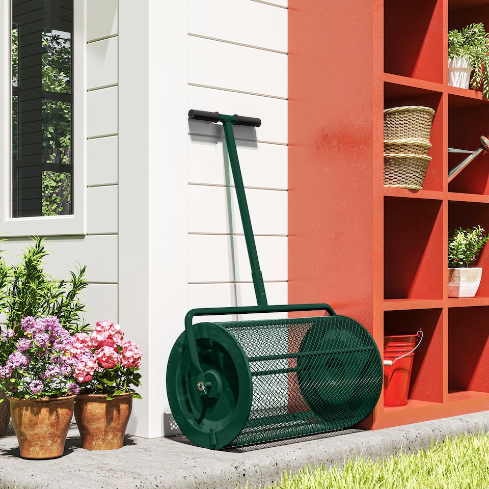image 1 of Outsunny Compost Spreader, 24" Garden Spreader w/ Height Adjustable Handle