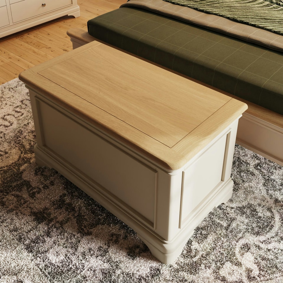 image 1 of Faire Ottoman Blanket Box in Putty with Oak Top Cream