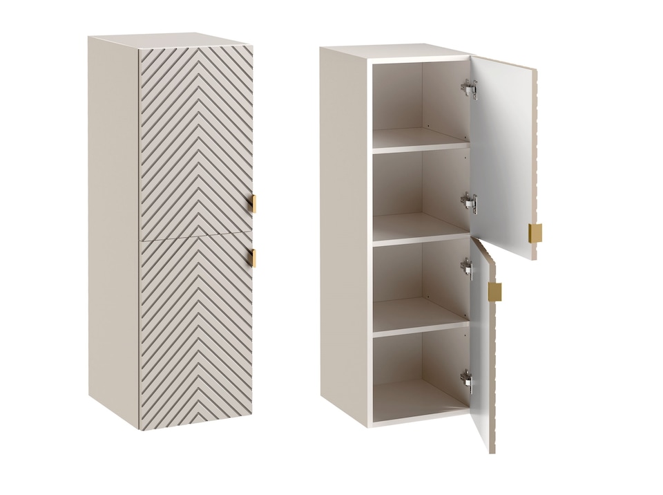 image 1 of Bathroom Furniture Set  600mm Wall Hung Vanity Unit with Tallboy Storage Cabinet Ribbed Fluted Herringbone Beige Cara