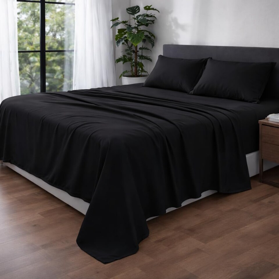 image 1 of HOMES-LINEN Microfibre Flat Sheet Easy Care Bed Sheet
