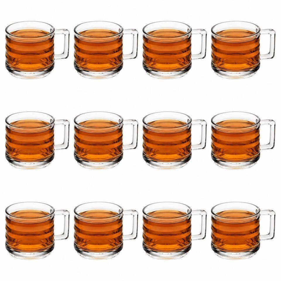 image 1 of 250ml Mugs Modern Clear Glass Tea Coffee Cups Hot Drinks Latte Glasses Set of 12