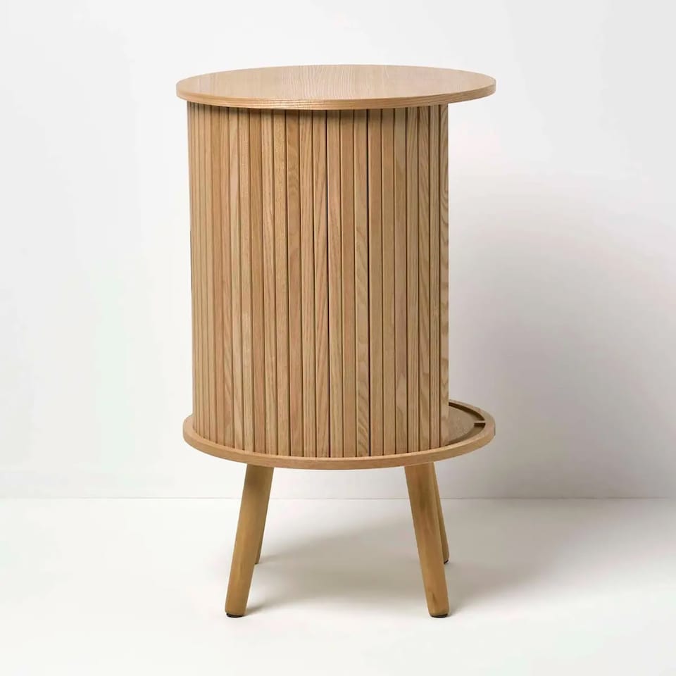 image 1 of Homescapes Modern Side Table, Round Cabinet with Sliding Tambour Doors, 65cm