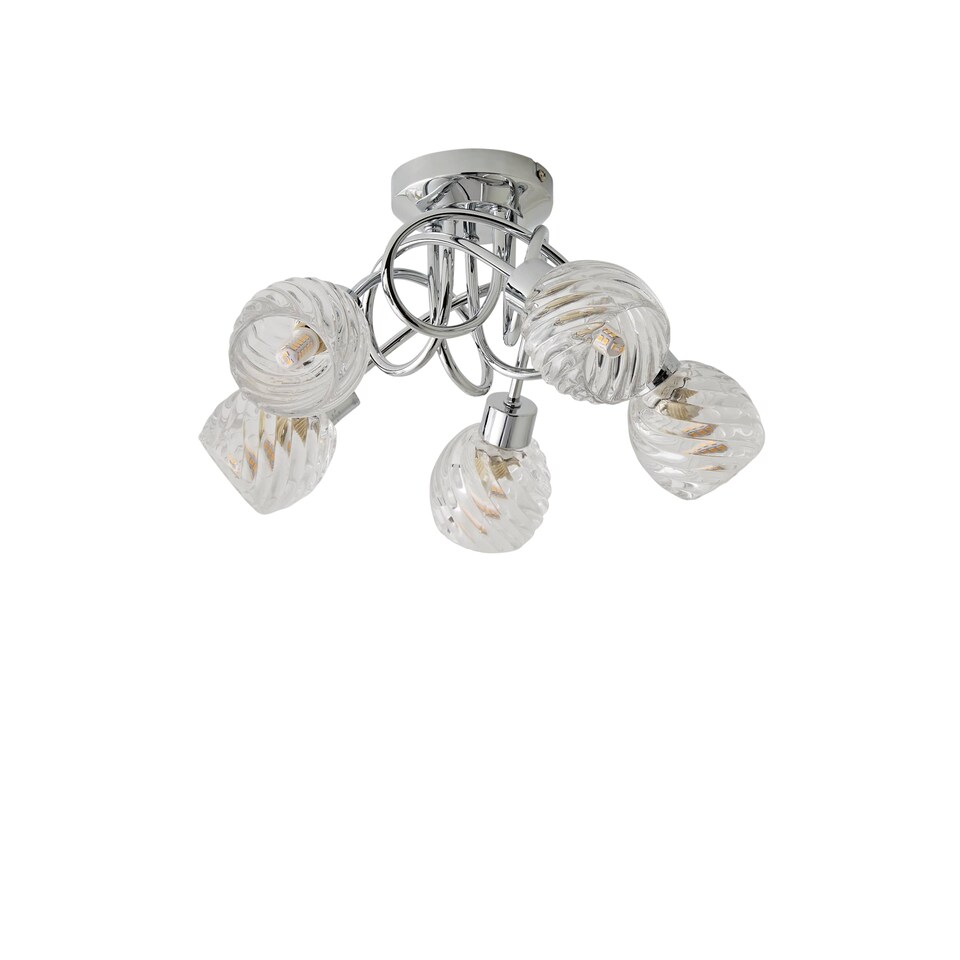 image 1 of ValueLights 5 Way Polished Chrome Curved Arm Flush Ceiling Light With Swirled Glass Shades | Silver