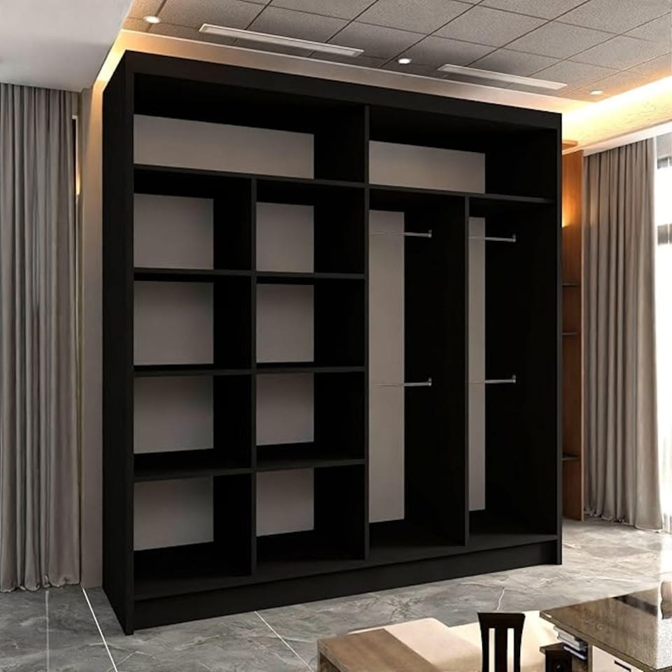 image 1 of Modern Sliding Mirror Wardrobe 150/203cm White/Black/Grey/Walnut Black | 203cm