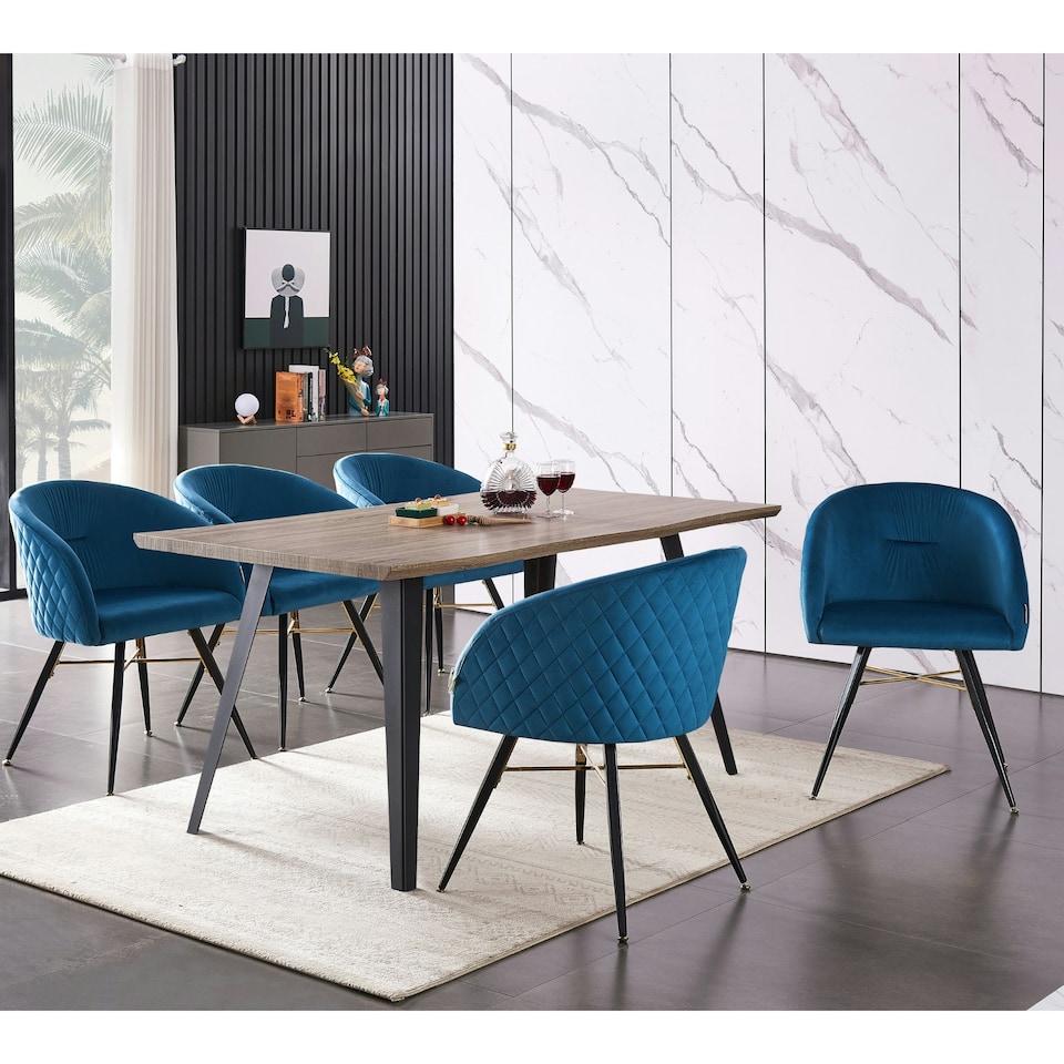 image 1 of Single Vittorio Velvet Dining Chair with Black Metal Legs, Quilted Design Modern Accent Chair | Blue