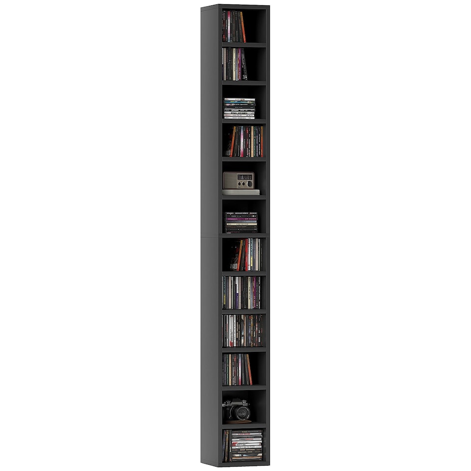 image 1 of HOMCOM 204 CD Storage Tower Tall Bookcase Bookshelf with 12 Cubes