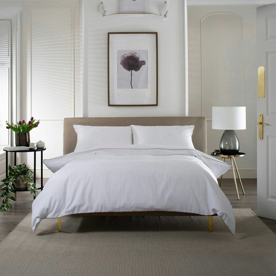 image 1 of Durrant's Lane 220 Thread Count Sateen Striped White 100% Cotton Duvet Cover Set White | Double