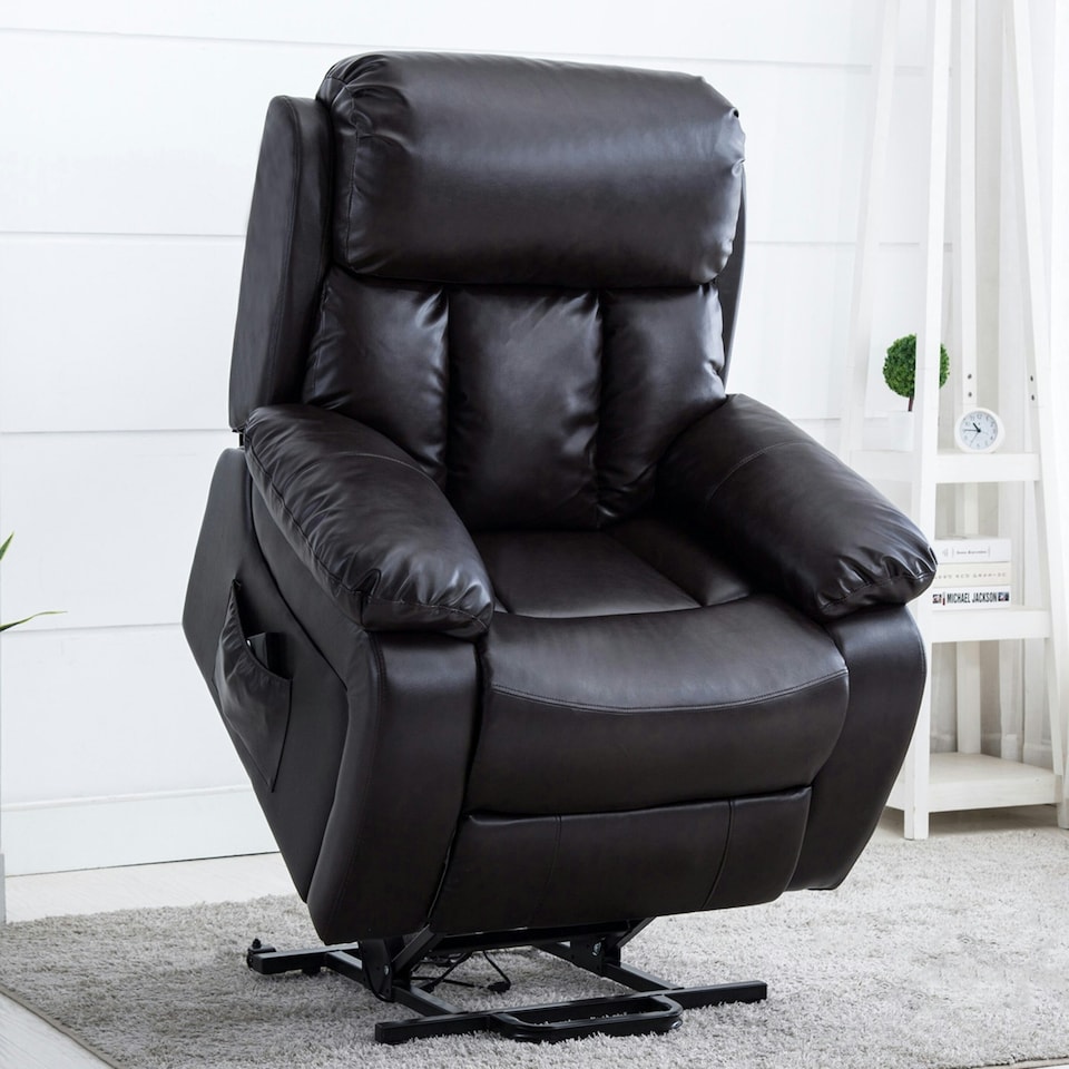 image 1 of Chester Dual Motor Rise Recliner Heat and Massage Bonded Leather Chair (Brown)