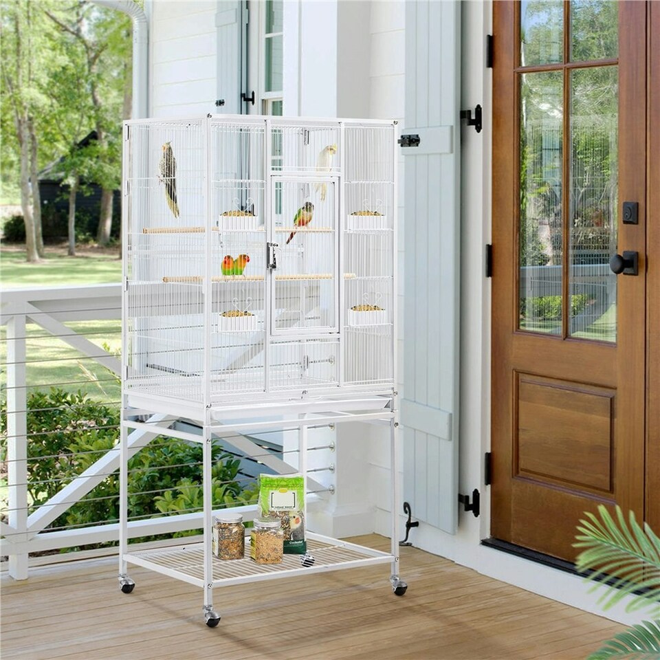 image 1 of Yaheetech 136 cm Tall Mobile Large Parrot Cage w/ Stand White