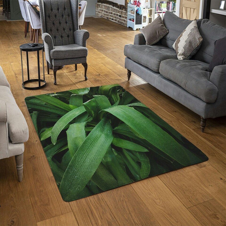 image 1 of Tropical leaves closeup, Greenhouse, Atmospheric background, Selective focus (Rug) Green | XL