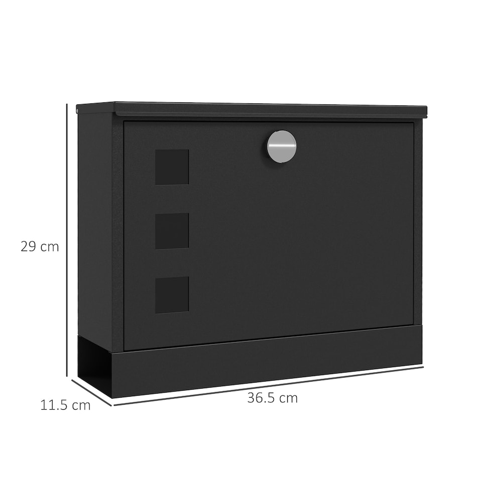 image 1 of HOMCOM Wall Mounted Letter Box, Weatherproof Post Box for Outside, Modern Mailbox with 2 Keys and Viewing Windows, Easy to Install, 36.5x11.5x29cm, Black | Black