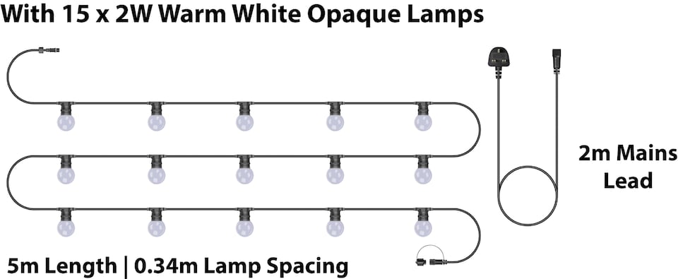 image 1 of Festoon Black Rubber IP65 5m/15x2w Warm White Opaque lamps