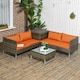 image 2 of Outsunny 4Pcs Patio Rattan Sofa Garden Furniture Set with Table Cushions Orange