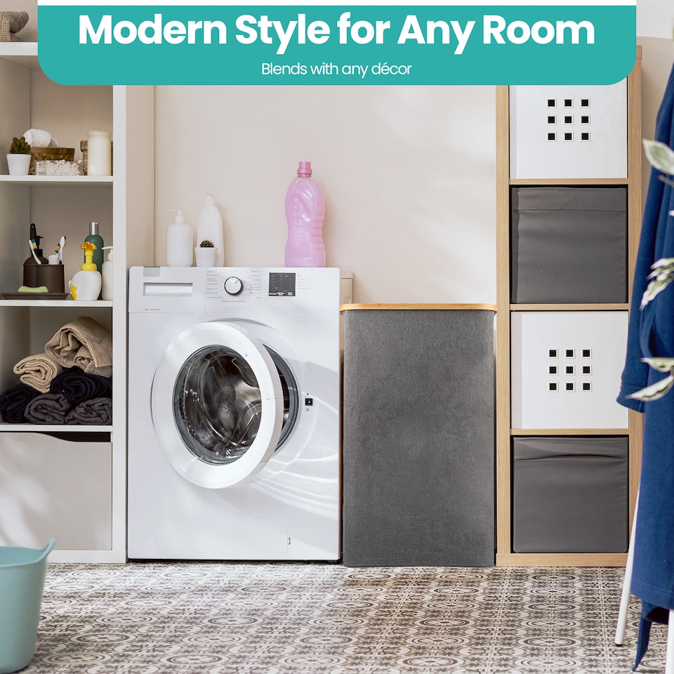 image 1 of 140L Foldable Laundry Basket with Lid, Polyester Clothes Hamper