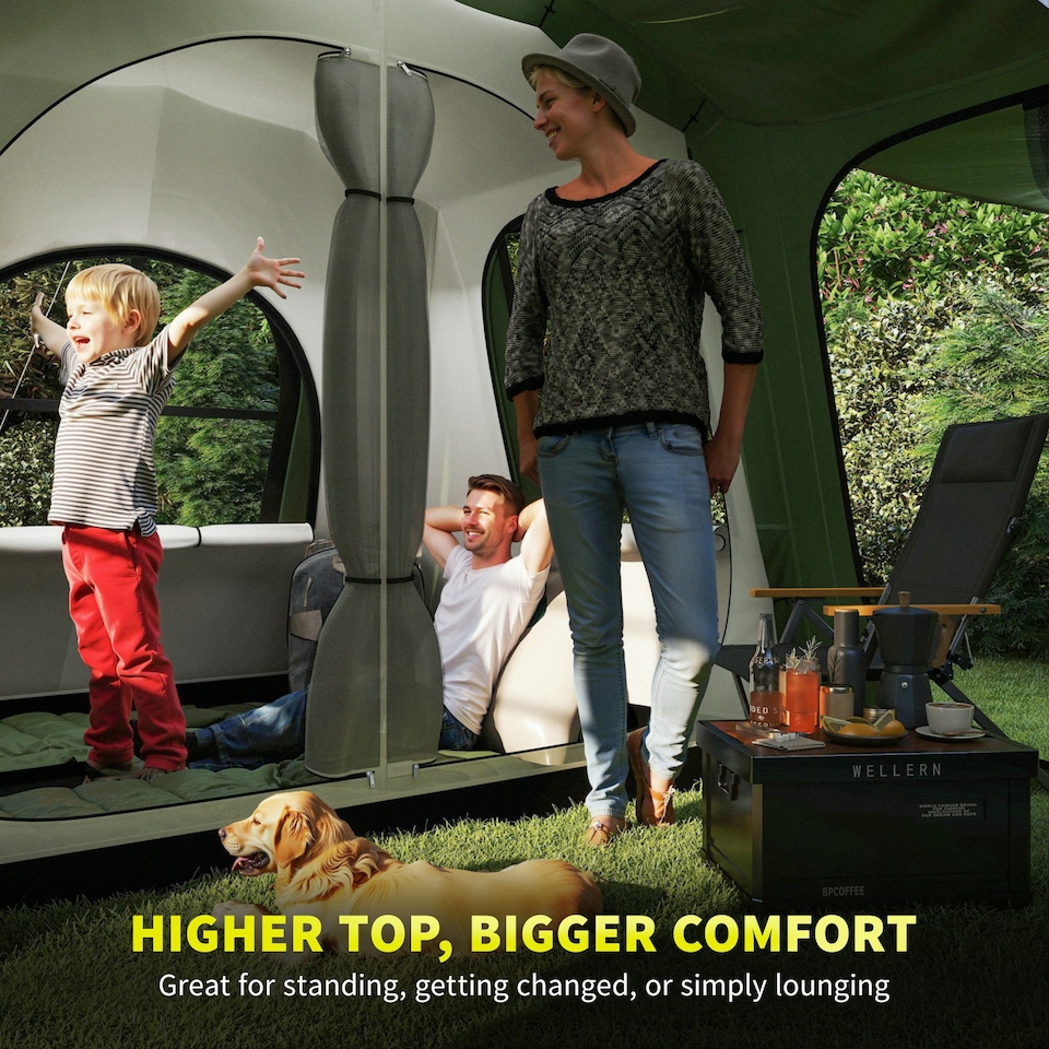 image 1 of Outsunny 3-4 Man Tunnel Tent with Sewn in Floor, 3000mm Waterproof 