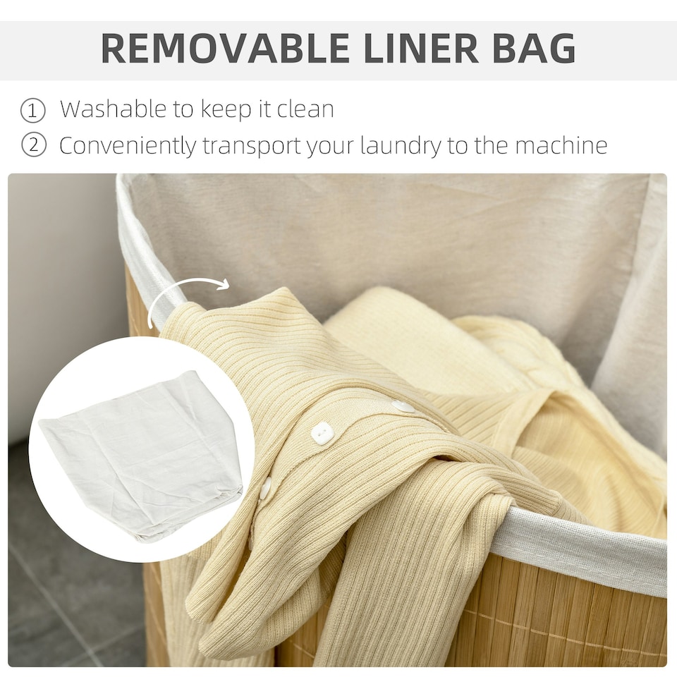 image 1 of HOMCOM 55L Bamboo Corner Laundry Hamper Bamboo Laundry Basket Natural