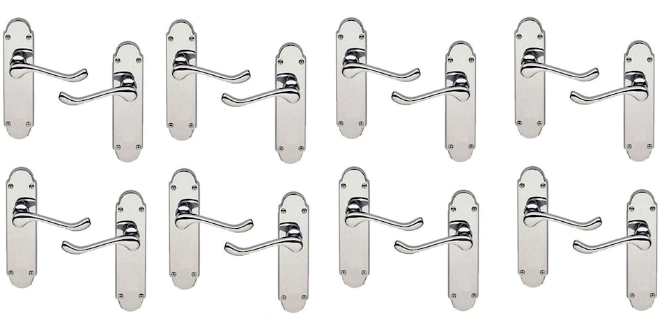 image 1 of Golden Grace 8 Pairs Epsom Design Victorian Scroll Handle on Shaped Backplate Door Lever Latch in Polished Chrome | Chrome | 8 Pairs